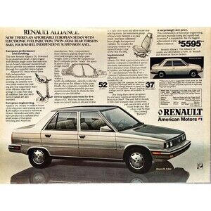 Renault Alliance "affordable European Sedan w/Electronic Fuel Injection" Ad 1982